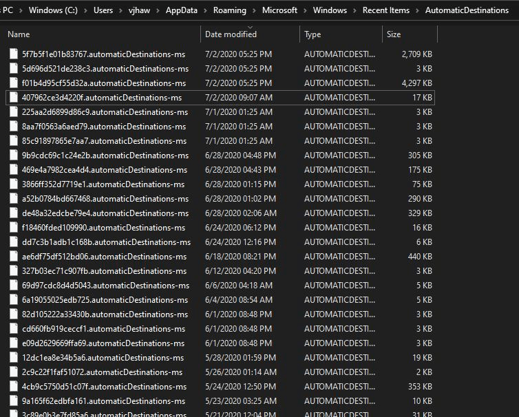 Windows AutomaticDestinations folder